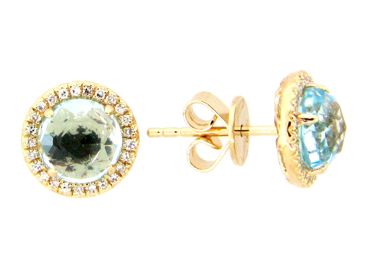 BLUE TOPAZ & DIAMOND STUD EARRING