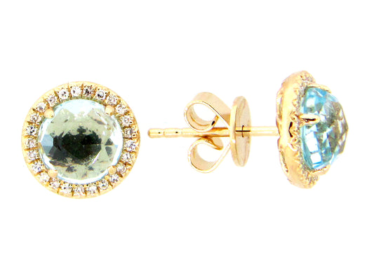 BLUE TOPAZ & DIAMOND STUD EARRING