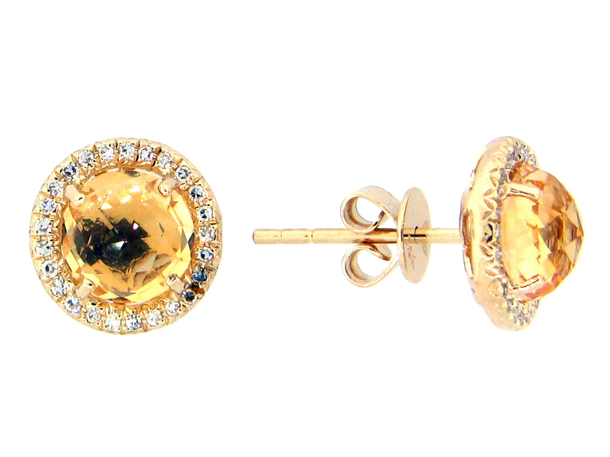 CITRINE & DIAMOND STUD EARRING, 14KY (H)
