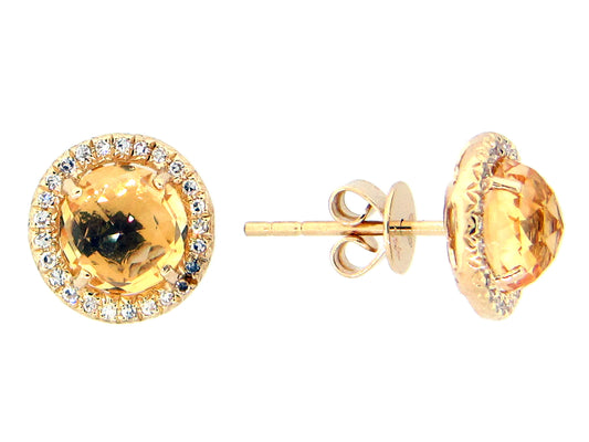 CITRINE & DIAMOND STUD EARRING, 14KY (H)