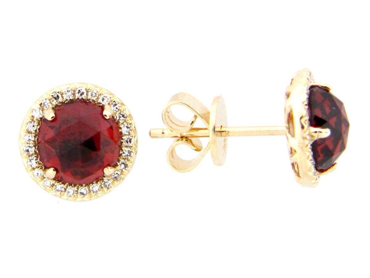 GARNET & DIAMOND STUD EARRING