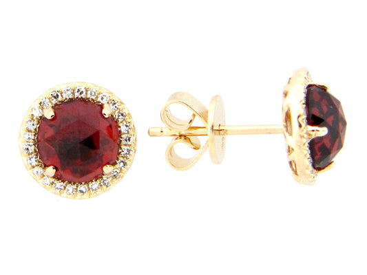 GARNET & DIAMOND STUD EARRING