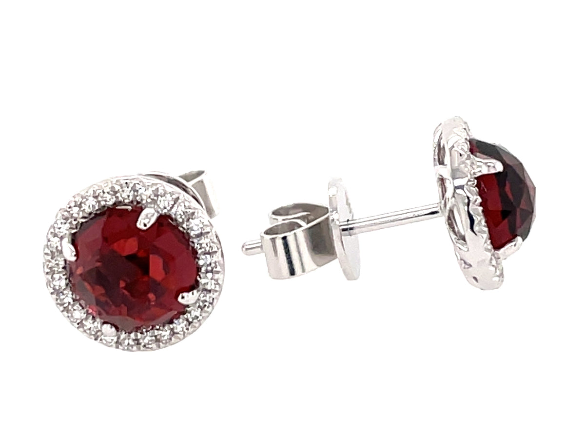 GARNET & DIAMOND STUD EARRING