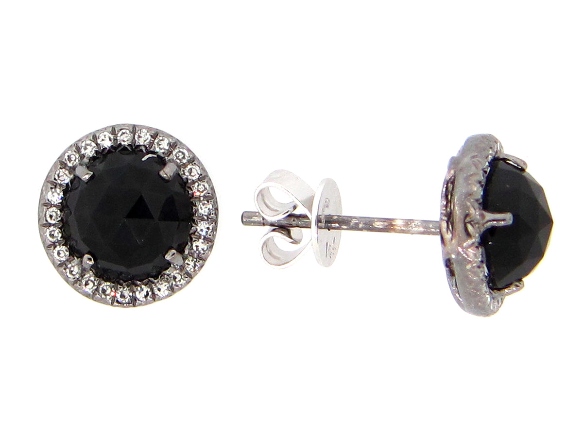 BLACK ONYX & DIAMOND STUD EARRING, BLACK FINISH, 14K (D)