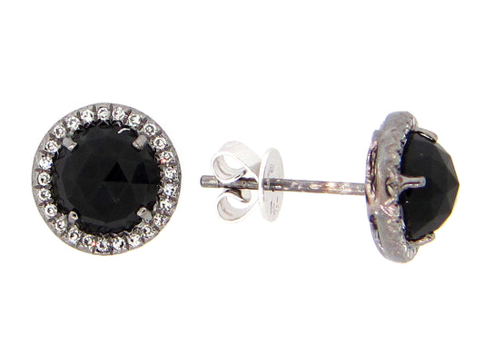 Black Onyx Diamond Stud Earring, Black Finish, 14kw (D)