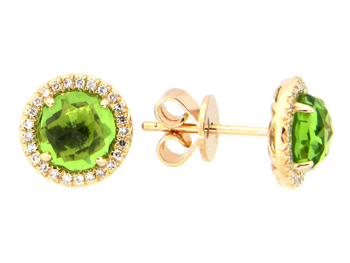 PERIDOT & DIAMOND STUD EARRING, 14KY (N)