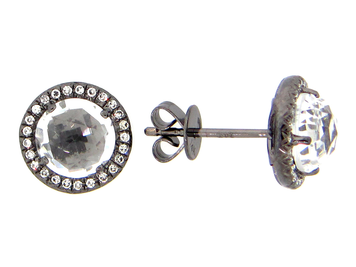WHITE TOPAZ & DIAMOND STUD EARRING, 14K BLACK FINISH (H)
