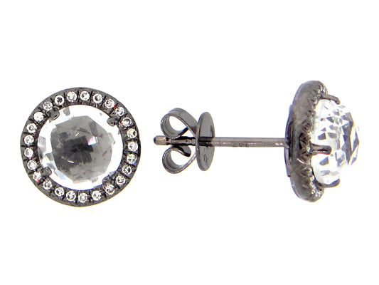 WHITE TOPAZ & DIAMOND STUD EARRING, 14K BLACK FINISH (H)
