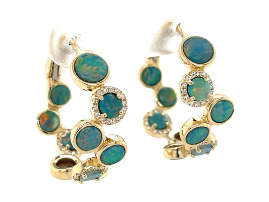 BLACK OPAL DOUBLET ROUND & DIAMOND 22MM HOOP EARRING