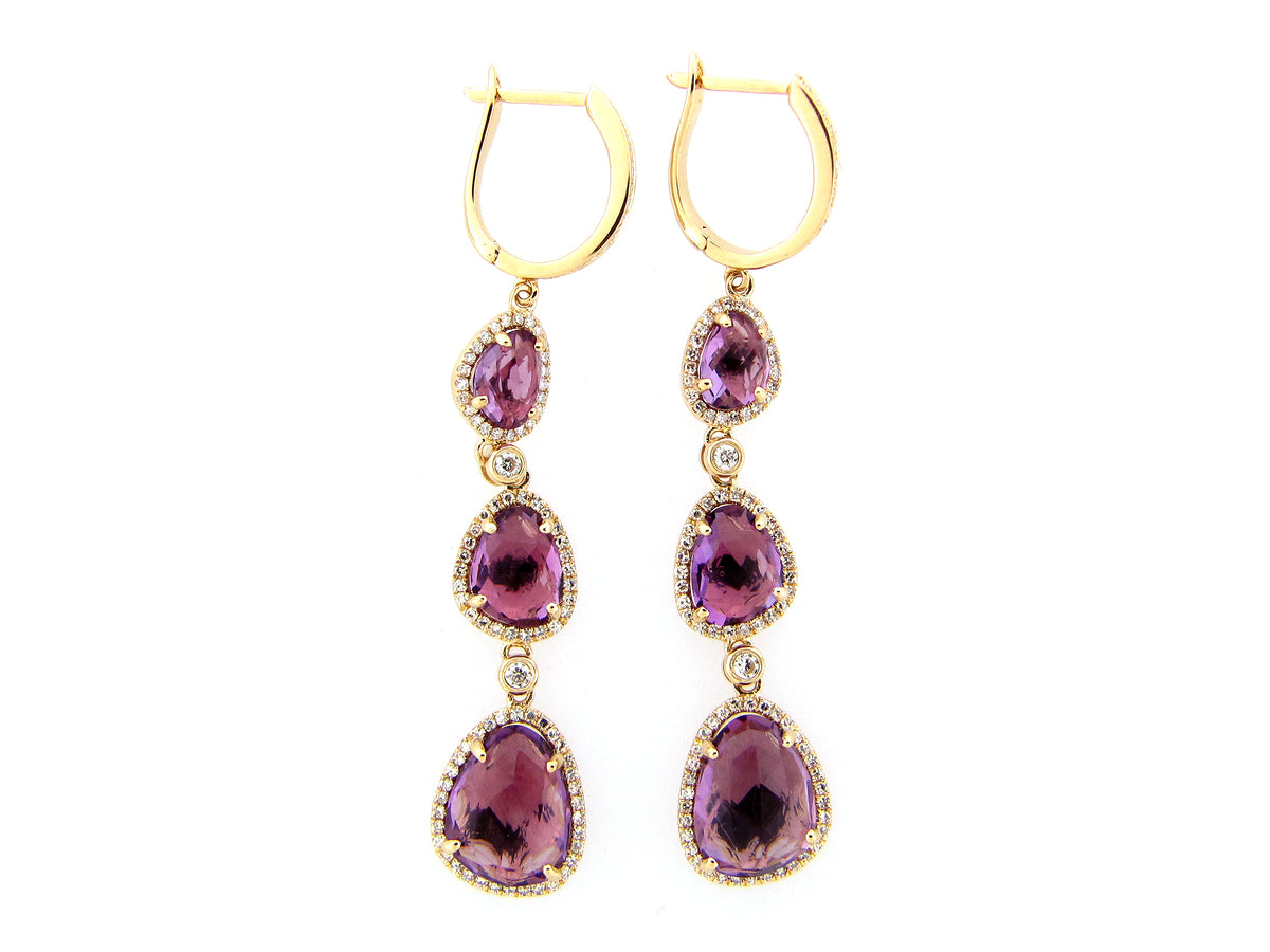 AMETHYST & DIAMOND EARRING, 14KY (H)