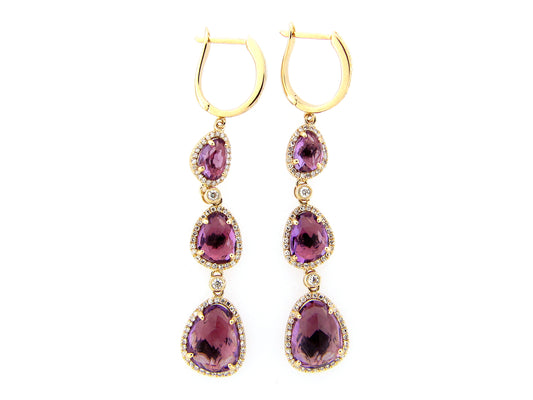 AMETHYST & DIAMOND EARRING, 14KY (H)