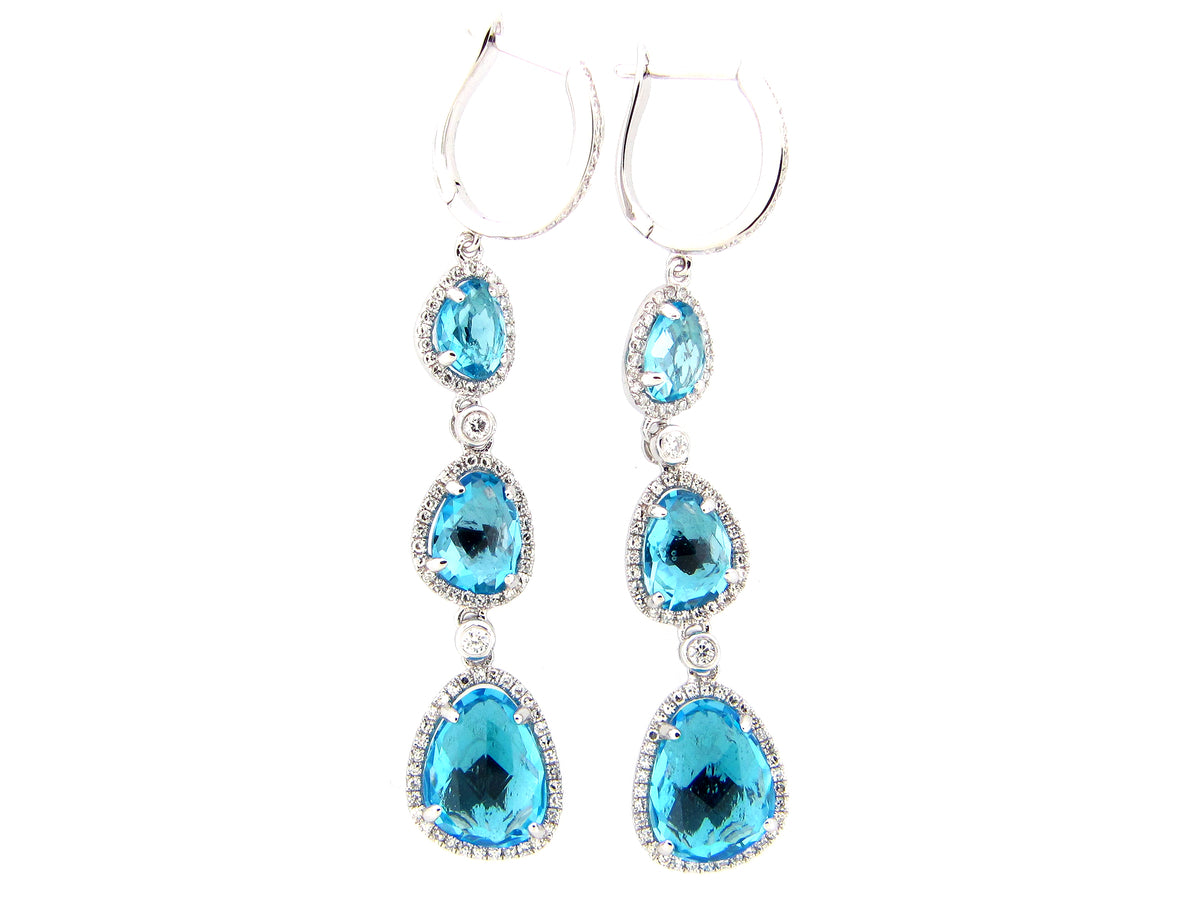 SWISS BLUE TOPAZ & DIAMOND EARRING, 14KW (R)