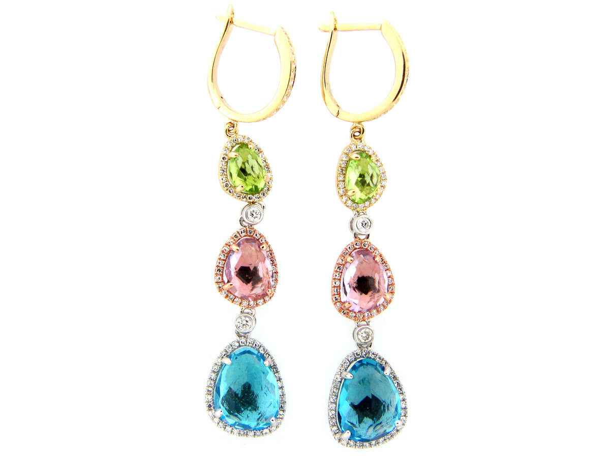 BLUE TOPAZ, AMETHYST, PERIDOT, & DIAMOND EARRING, 14K (H/R)
