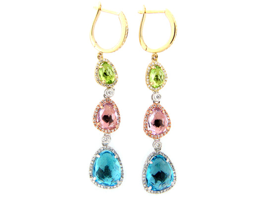 BLUE TOPAZ, AMETHYST, PERIDOT, & DIAMOND EARRING, 14K (H/R)