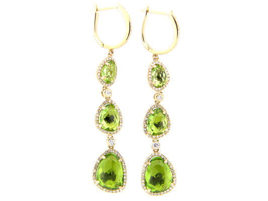 PERIDOT & DIAMOND EARRING, 14KY (N)
