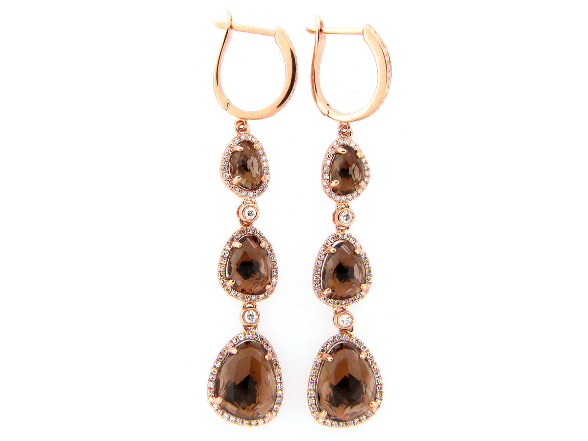 SMOKEY QUARTZ & DIAMOND EARRING, 14KR (H)