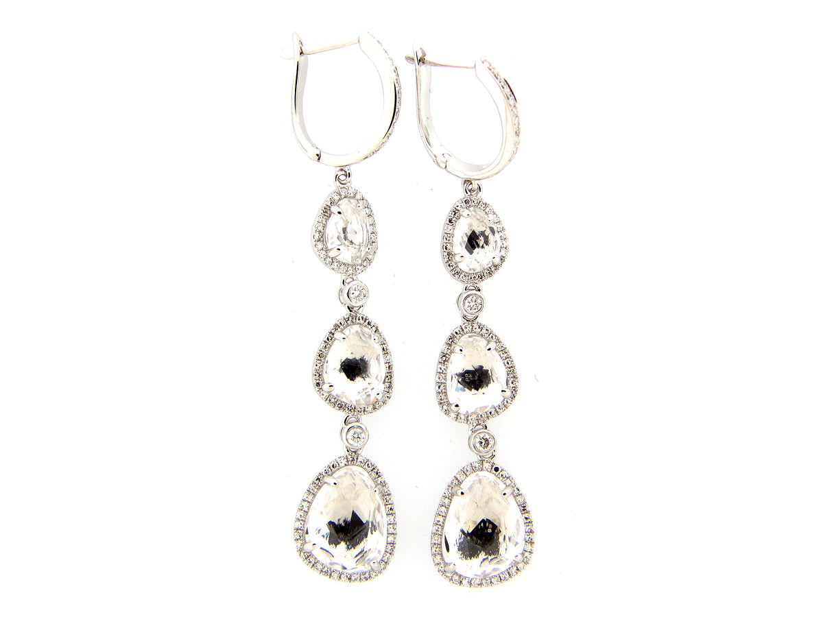 WHITE TOPAZ & DIAMOND EARRING, 14KW (H)