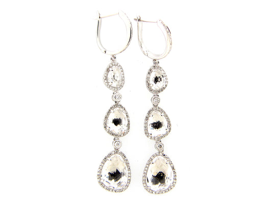 WHITE TOPAZ & DIAMOND EARRING, 14KW (H)