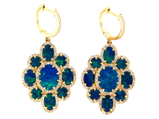 BLACK OPAL DOUBLET & DIAMOND EARRING, 18KY (ASBL)