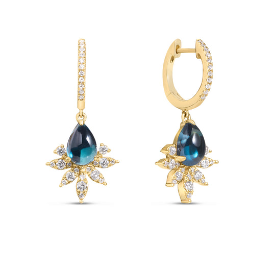 Blue Topaz & Diamond Budding Dangle Earring