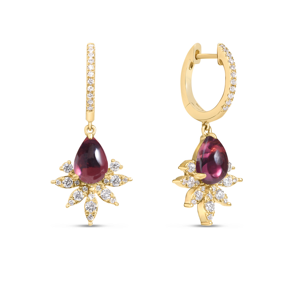 Pink Tourmaline & Diamond Budding Dangle Earring