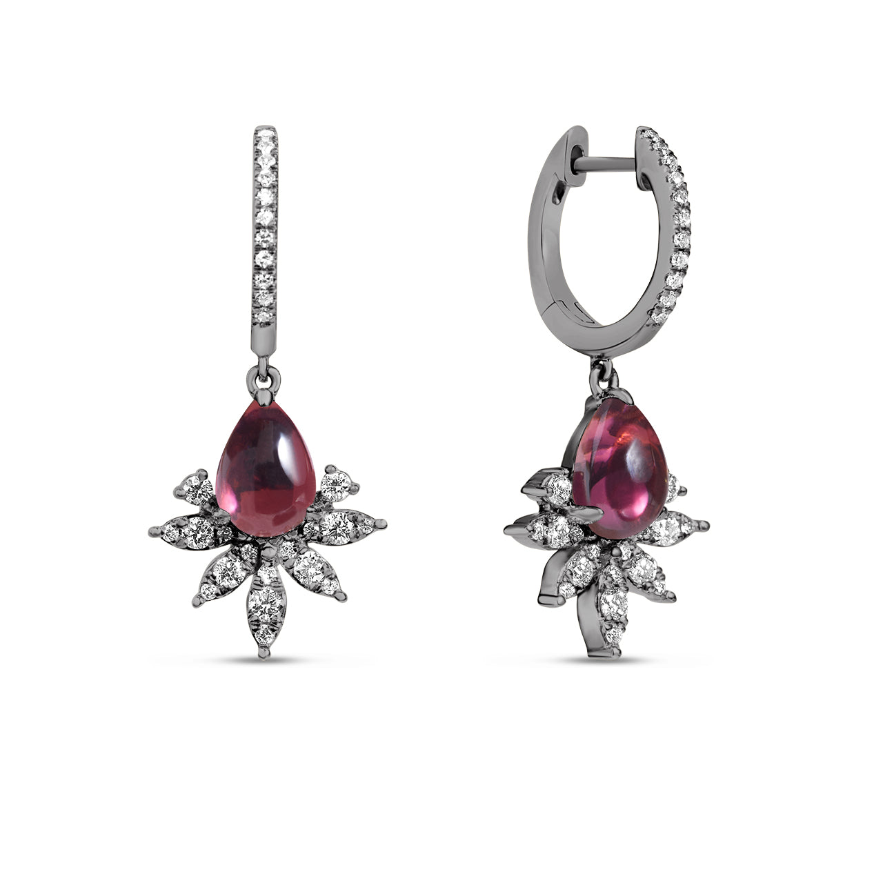 Pink Tourmaline & Diamond Budding Dangle Earring