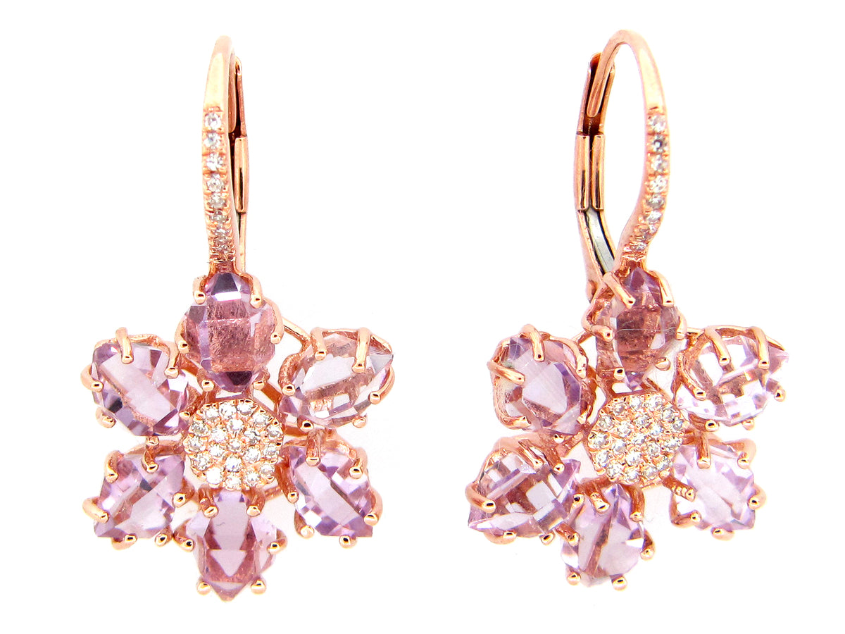 PINK AMETHYST & DIAMOND EARRING, 14KR (H)