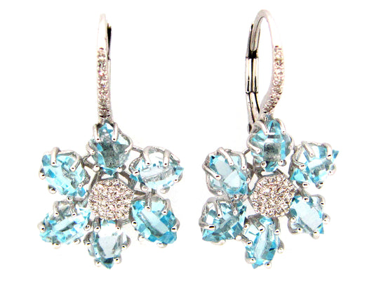 BLUE TOPAZ & DIAMOND EARRING, 14KW (R)