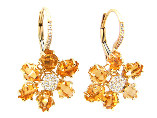 CITRINE & DIAMOND FLOWER EARRING, 14KY (H)
