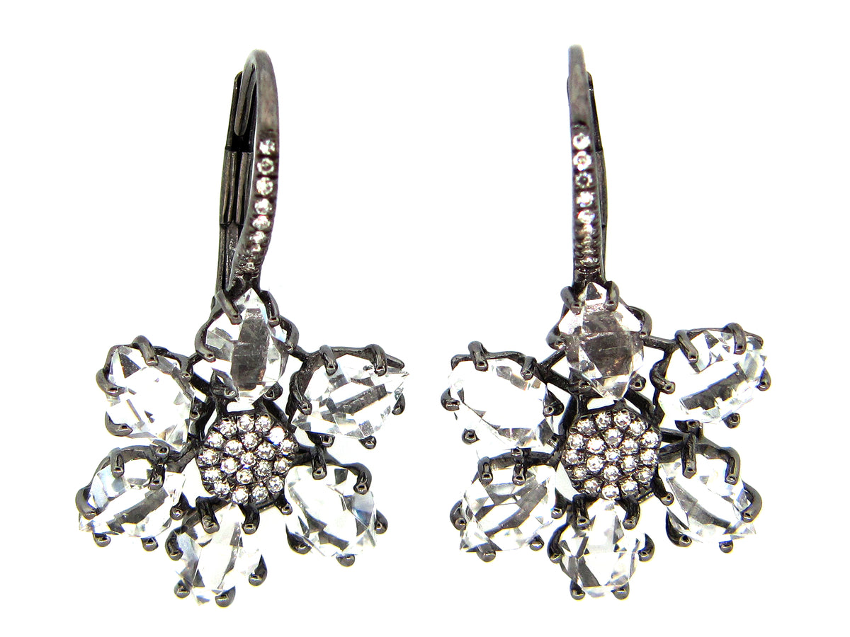 WHITE TOPAZ & DIAMOND EARRING, 14K BLACK FINISH, (H)