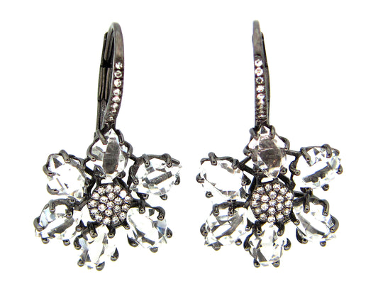 WHITE TOPAZ & DIAMOND EARRING, 14K BLACK FINISH, (H)