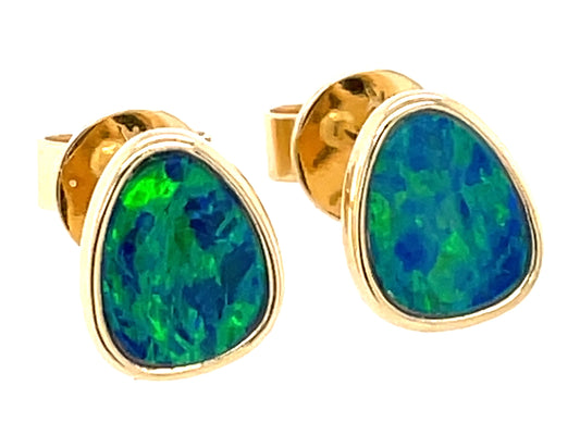 BLACK OPAL DOUBLET BEZEL STUD EARRING