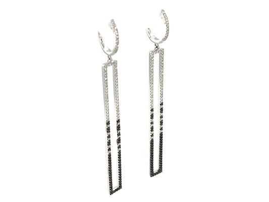 BLACK & WHITE DIAMOND LONG RECTANGLE DANGLE EARRING, 63MM