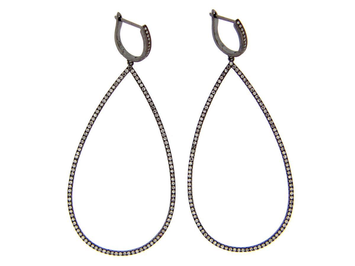 DIAMOND LARGE OPEN PEAR EARRING,  BLACK FINISH, 14K (N)