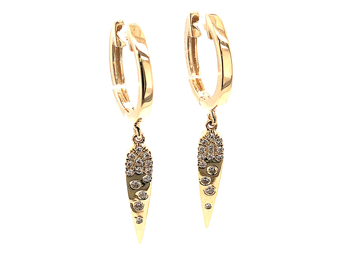 DIAMOND FLUSH SET PEAR DANGLE EARRING, 14KY (N)