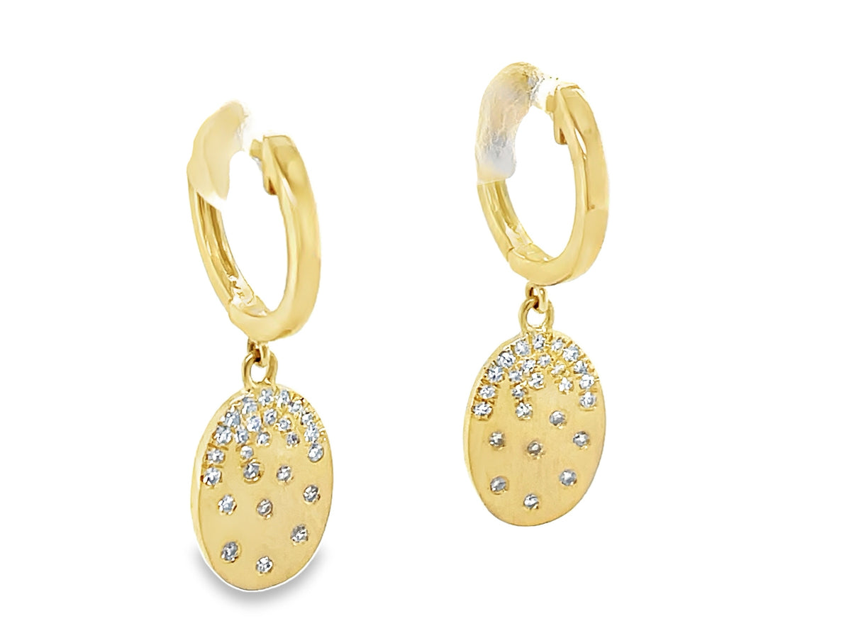 DIAMOND OVAL CONFETTI DANGLE EARRING, 25MM LONG, SATIN FINISH
