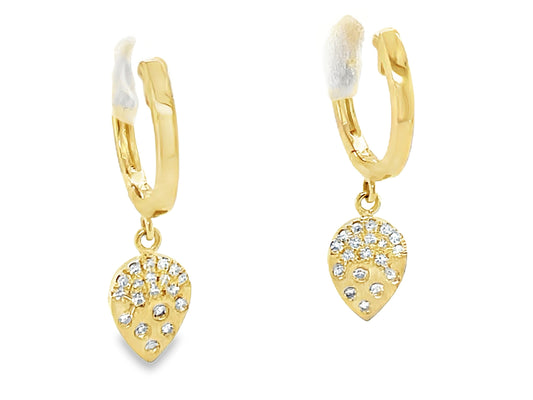 DIAMOND CONFETTI PEAR DANGLE EARRING, SATIN FINISH BOTTOM