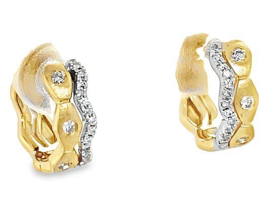 DIAMOND HEXAGON & WAVY 2 STRAND HOOP EARRING, SATIN FINISH