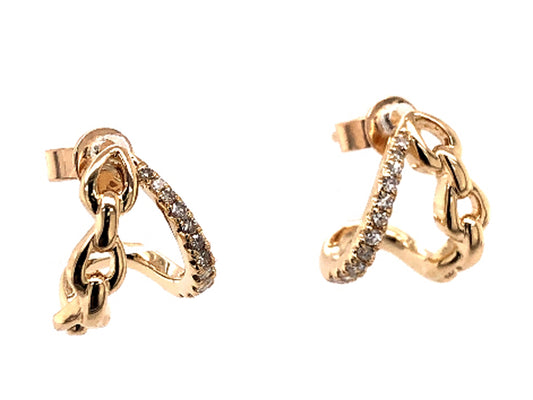 DIAMOND SPLIT LINK J-HOOP EARRING, 14KY (N)