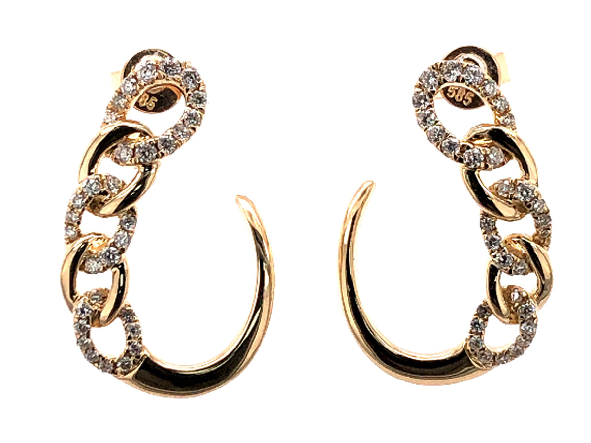 DIAMOND LINK CURVED J-HOOP EARRING, 14KY (N)