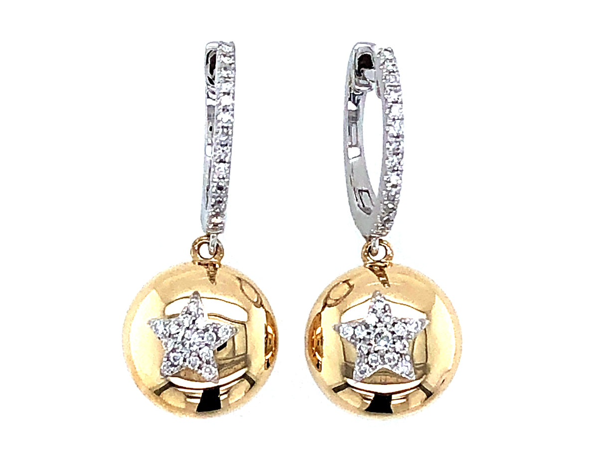 DIAMOND STAR BALL DANGLE EARRING, 14KWY (N)