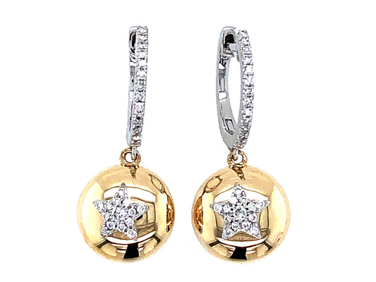 DIAMOND STAR BALL DANGLE EARRING, 14KWY (N)