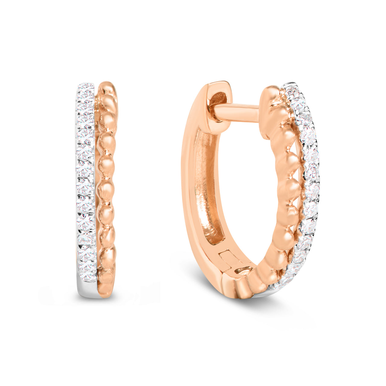 Diamond Line & Bead Duet Huggie Earring