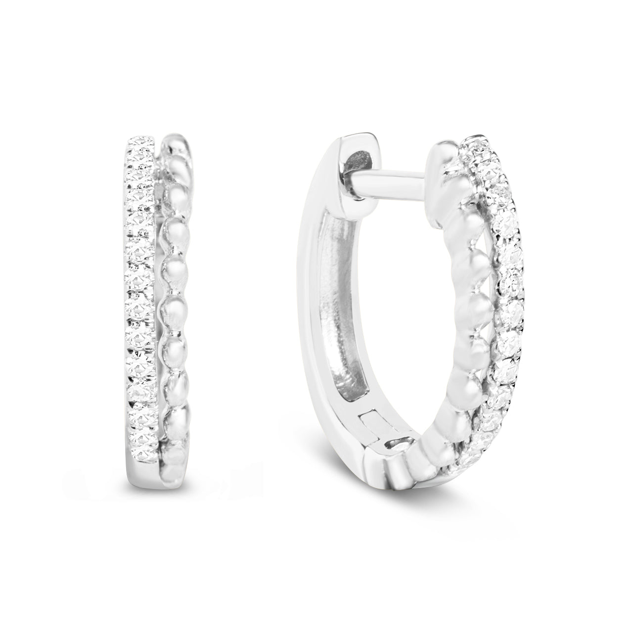 Diamond Line & Bead Duet Huggie Earring