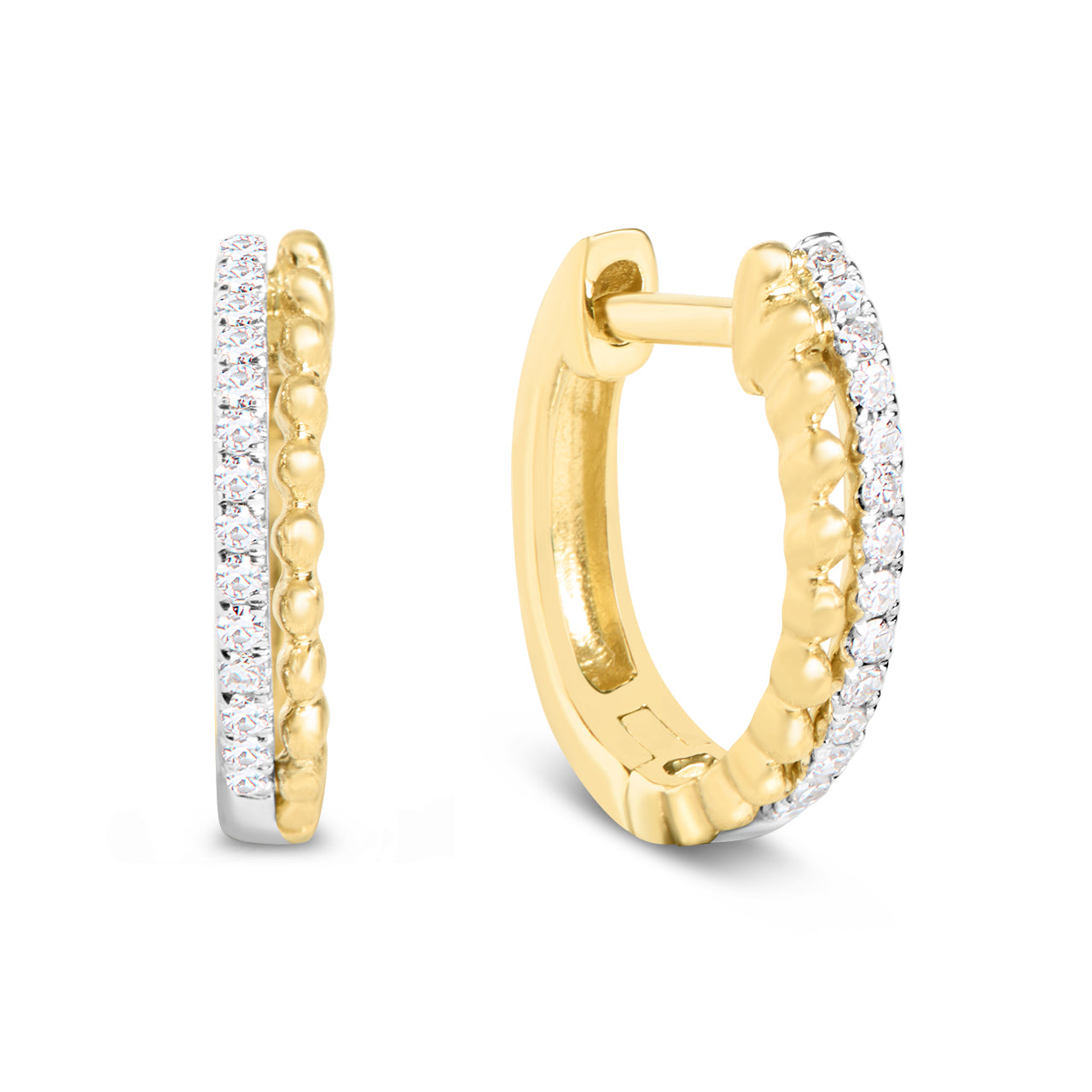 Diamond Line & Bead Duet Huggie Earring