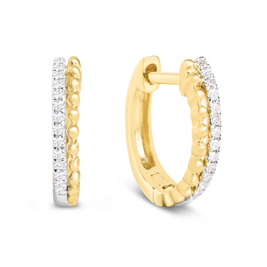 Diamond Line & Bead Duet Huggie Earring
