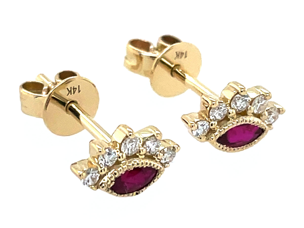 RUBY & DIAMOND EYE STUD EARRING