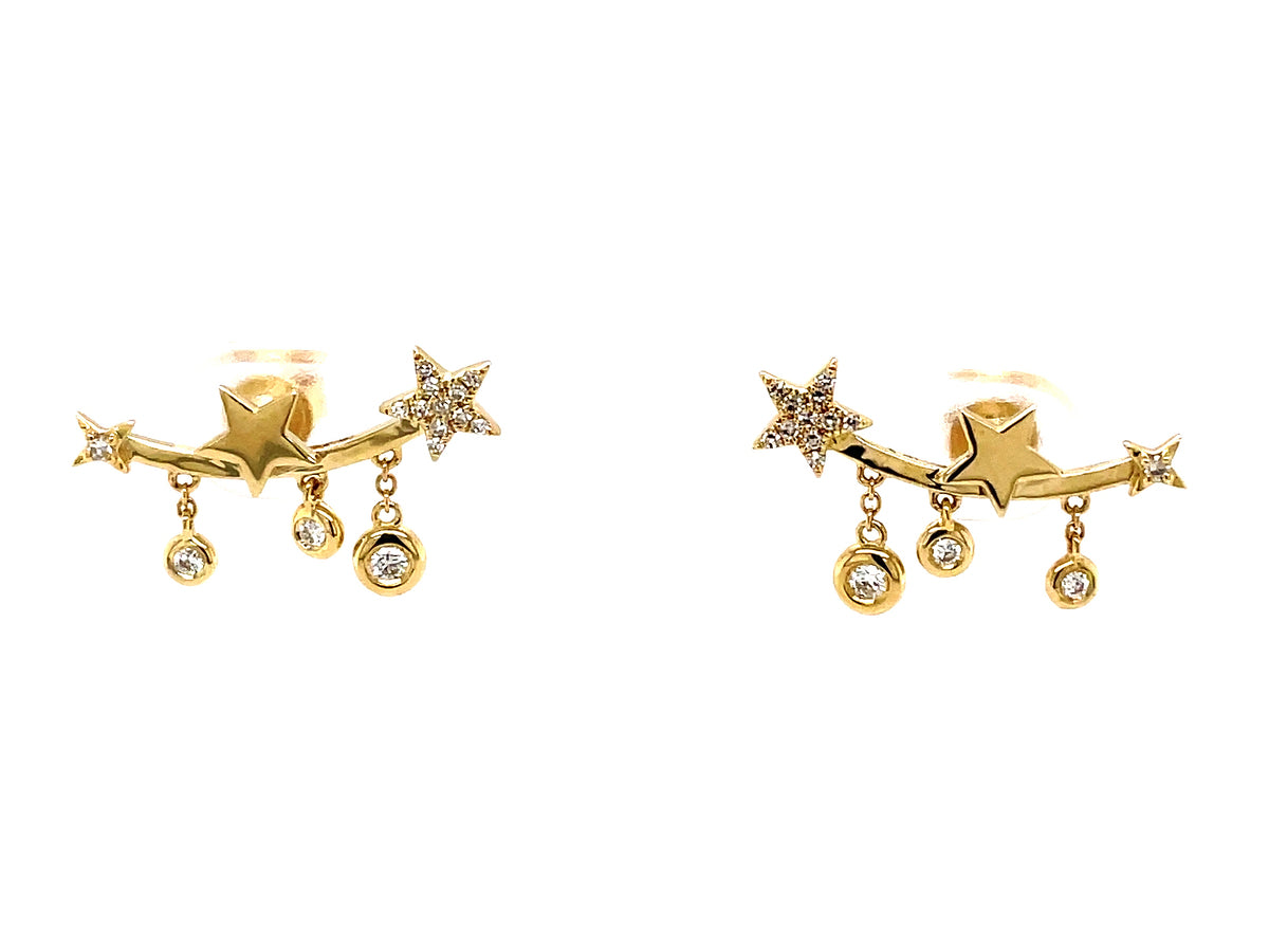 DIAMOND STAR CHARMS CURVED BAR STUD EARRING