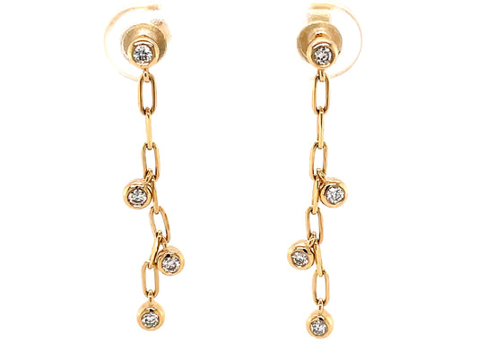 DIAMOND BEZEL PAPERCLIP CHAIN DANGLE EARRING, 14KY (N)