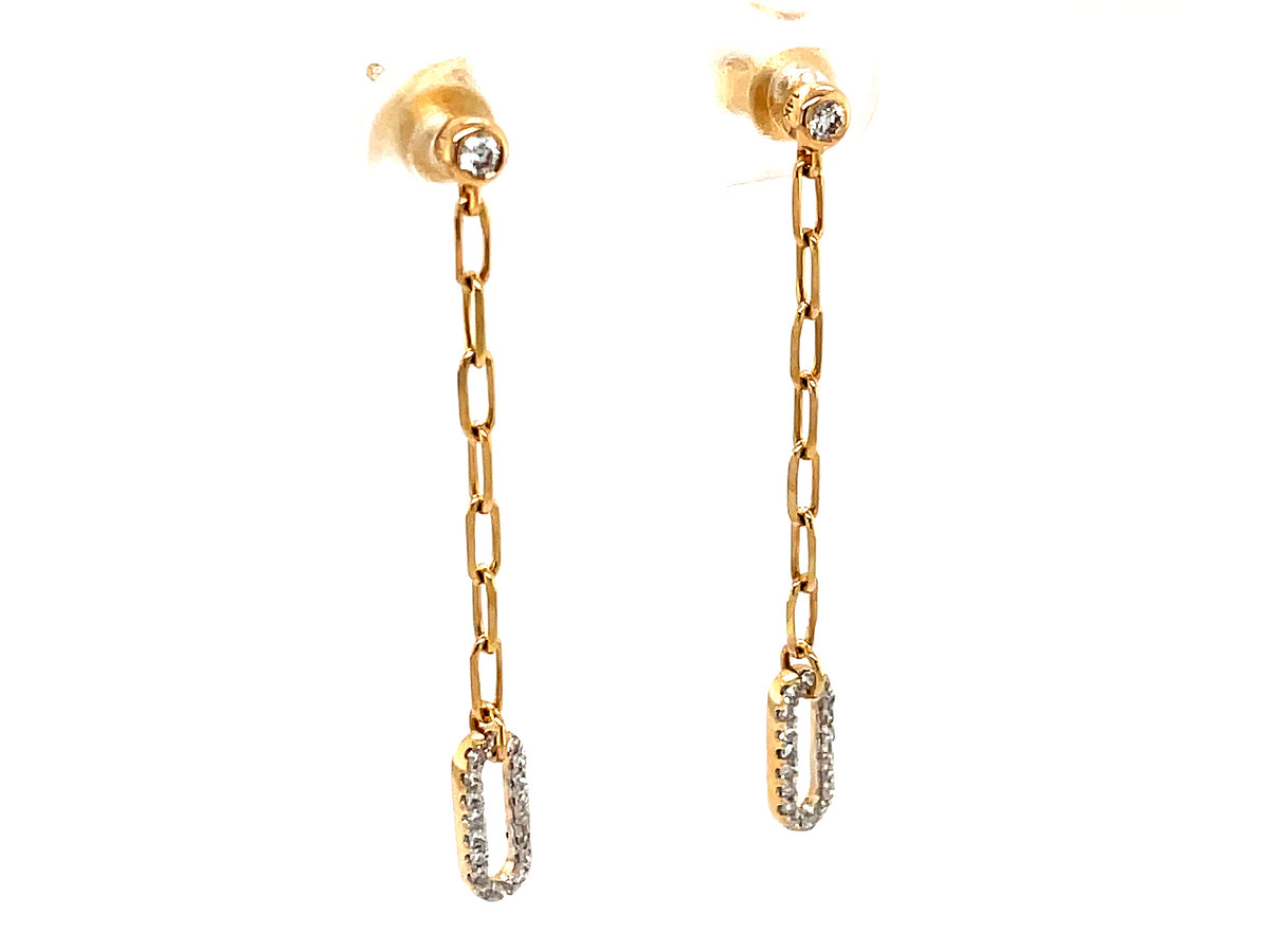 DIAMOND OVAL PAPERCLIP CHAIN DANGLE EARRING